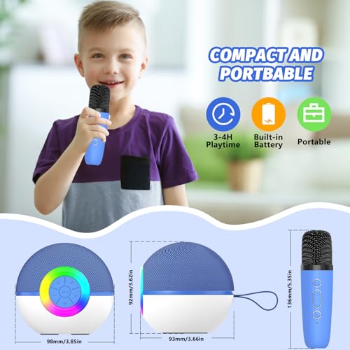 Mgaolo Mini Karaoke Machine for Kids Adults,Portable Bluetooth Speaker with 2 Wireless Microphones,Gift Toys with MP3 Player for Boys Girls 3-12 Year Old Birthday Family Home Party Present (Blue) - color: Blue 2mic
