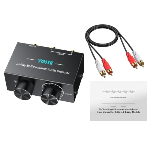 2-Way Stereo Audio Switcher 2-in-1-Out/ 1-in-2-Out Bi-Directional 3.5mm Aux & RCA L/R Audio Switch Selector Box with Off Button for Speaker Headphones Amplifiers CD Player Turntable Computer - size: 2 Way