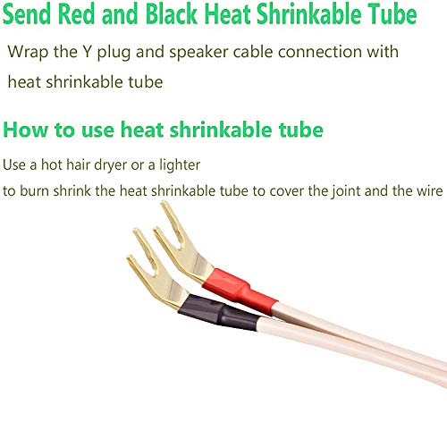 4PCS Spade Connectors,45 Degree Pure Copper Audio Fork Y Spade Plug DIY with Heat Shrink Tubing and Hex Wrench, Double Screw Locking Speaker Cable Plugs for Speaker Cables (Gold Plated) - color: Gold Plated with Heat Shrink Tube