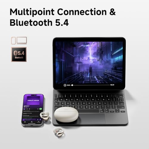 QCY Crossky C30 Open Ear Headphones Wireless Bluetooth, Clip-On Earbuds with 4 ENC Noise Cancelling Mic, Stable Fit, Dual Connection, EQ Customized, Sports Earphones for Workout/Running - color: White