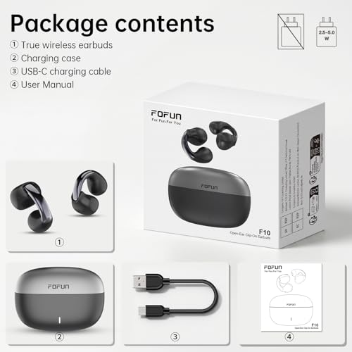 Clip On Earbuds, Physical Button Control Open Ear Wireless Bluetooth Headphones, HiFi Sound & Environment Noise Cancelling Earbuds with Mic, Bluetooth 6.0, Up to 32H Playtime, for Run/Workout