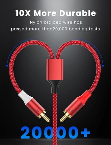 MOSWAG 2RCA Male to 2RCA Male Stereo Auxiliary Audio Cable Subwoofer Cable - color: Red, size: 6.6 ft