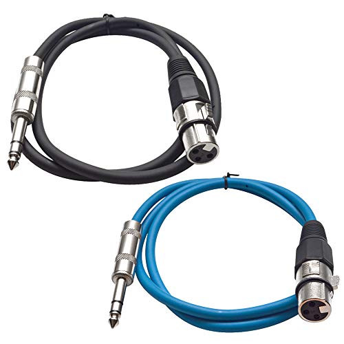 Seismic Audio - SATRXL-F2-2 Pack of 2 Foot 1/4 Inch TRS to XLR Female Patch Cables - Balanced - 2 Foot Patch Cord - Black and Blue - color: Black and Blue