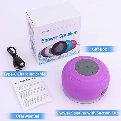 Bluetooth Shower Speaker Waterproof Portable Wireless Water-Resistant Speaker Suction Cup,Built-in Mic Speakerphone for iPhone Phone Tablet Bathroom Kitchen - Purple - color: Purple