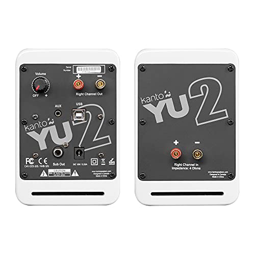 Kanto YU2GW PC Gaming Desktop Speakers | 3" Composite Drivers | 3/4" Silk Dome Tweeter | Class D Amplifier | 100 Watts | Built-in USB DAC | Subwoofer Output | Pair | Gloss White - color: Gloss White