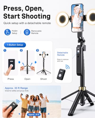 UBeesize 70" Auto Face Tracking Phone Tripod for iPhone & Camera with Light - size: 70in