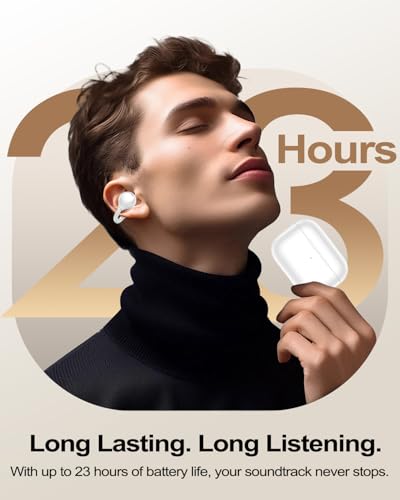 kurdene Wireless Open Ear Earbuds,Ultra Comfort Open Ear Clip Wireless Ear Buds, Lightweight Headphones, 30H Play, Bluetooth 6.0 Immersive Audio Earphones Fit Sports Running Working, White