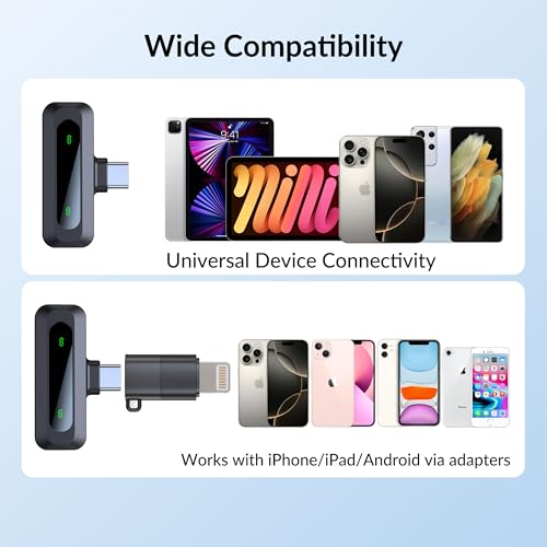 Wireless Mini Microphone for iPhone 15/16/17, iPad, Android, Wireless Lavalier Microphone with Noise Reduction, Portable USB C Lapel Mic for Video Recording, Vlog, Tiktok, YouTube - size: iPhone 15/16/17 & Androids (USB-C)