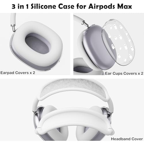 for AirPods Max Headphones Halloween Ear Covers for AirPods Max 2 | Cute Ghost Clear Ear Cups Cover | White Silicone Ear Pad Case Headband Cover for Apple AirPods Max 2/1 (2026/2024/2020) - color: Ghost G/White