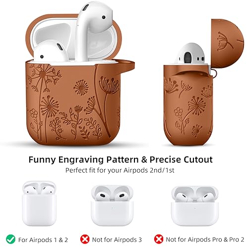 Lerobo for AirPod Case 2nd/1st Generation with Keychain | Soft Silicone Flower Engraved Shockproof Cover for AirPods 2 Case, Wireless Charging, Scratchproof, One-piece Design, Brown - color: Brown
