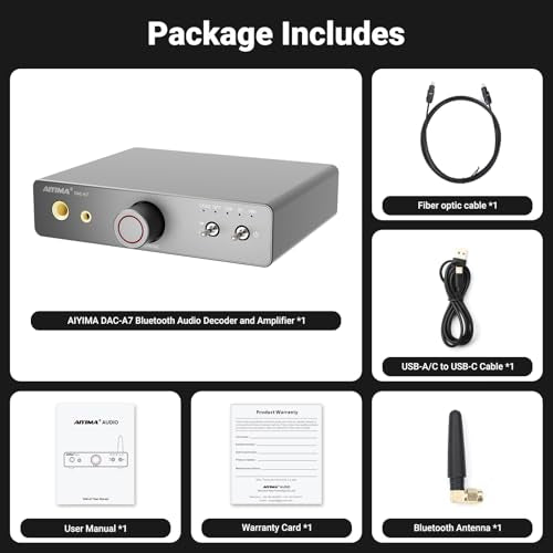 AIYIMA DAC A7 Bluetooth Desktop DAC Headphone Amplifier for Music,PC,Gaming | ESS ES9038Q2M DAC,QCC3084 Bluetooth,USB-C,Opt & Coax input with RCA,3.5mm and 6.35mm outputs for 16–600Ω headphone,PS5 & Xbox