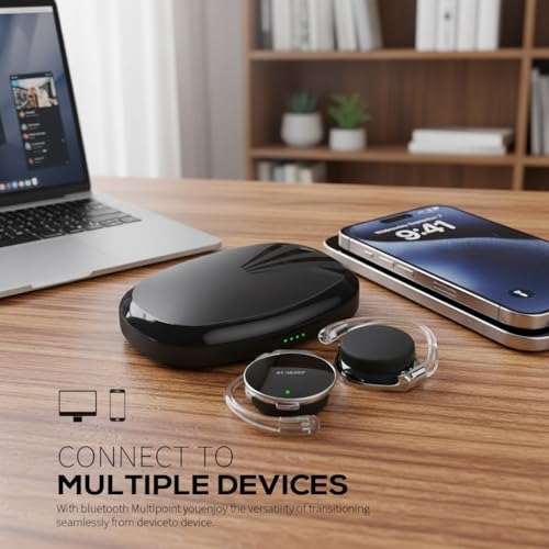 Open Ear Headphones with Ear Hooks, 52Hrs Playtime, Bluetooth 5.4 | Dual Device Pairing, Lightweight Clip-On Design, Wireless Earbuds Over Ear for Work - color: Black
