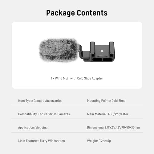 NEEWER Cold Shoe Wind Muff for ZV Series Vlog Cameras, Microphone Furry Windscreen with Cold Shoe Mount Adapter Accessory Compatible with Sony ZV1F ZVE10 ZV1 ZVE1 ZV1 II, CA133 Black | Microphone Furry Windscreen, with Cold Shoe Mount Adapter, Accessory C