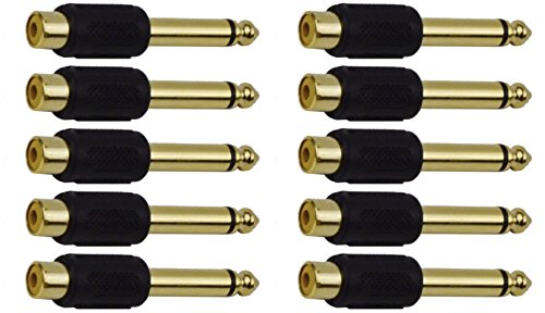 CESS 6.35mm TS Male to RCA Female Audio Adapter, 10 Pack