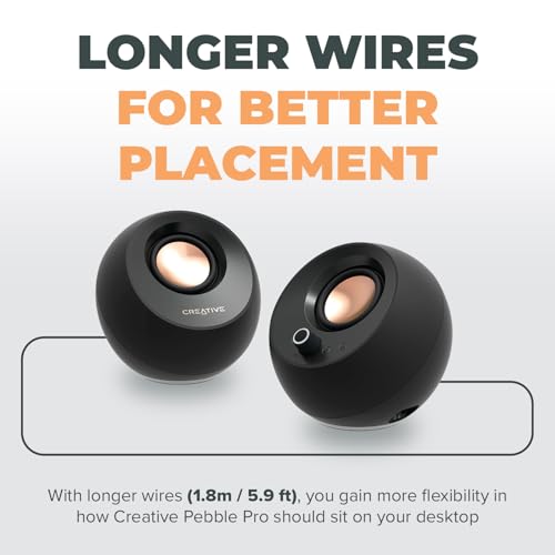 Creative Pebble Pro, 2.0 USB-C Desktop Speakers, RGB, Black | 2.0 desktop speakers, Bluetooth, USB-C, RGB Lighting, Clear Dialog, Stereo Speakers, Desktop Audio, PC Speakers, Black - color: Black