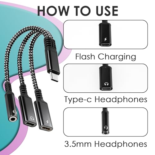 2 Pcs 3 In 1 USB C Aux Splitter Adapter, Type C To 3.5mm Charging Converter | Simultaneous Audio Playback And Fast Charging, Compatible With IPhone, Samsung, Huawei Mate, Stable Sound Transmission