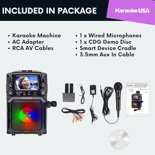 Portable Karaoke Machine with Lyrics Display | Color Screen | CD+G, MP3+G & USB MP3 | Wireless Bluetooth Speaker with Built-in Rechargeable Battery and LED Flashing Lights | Includes Wired Microphone - style: Updated Version