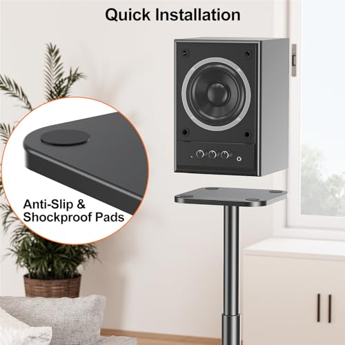 Speaker Stands Pair, 28"-37.4" Height Adjustable, Max 22 lbs, Glass Base | Surround Sound Speaker Stand with Cable Management, Universal Floor Stand for Bookshelf Satellite Studio Large Speaker, Black - size: Universal Black