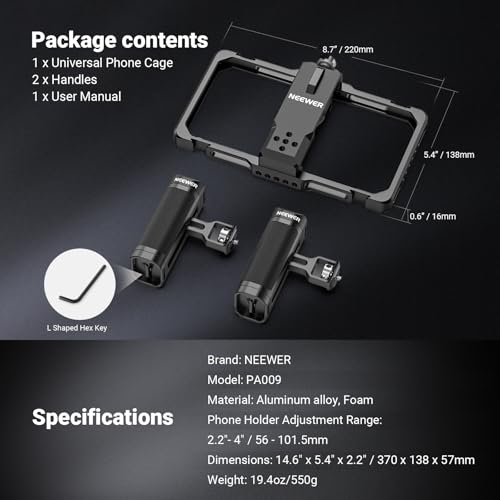 NEEWER Upgraded Phone Rig Vlogging Kit, Video Stabilizer with Dual Handle, Wireless Mic Clip Slot for TikTok YouTube, Compatible with SmallRig iPhone 17 Pro Max 16 16e 15 Galaxy S25 Ultra, PA009 - style: PA009