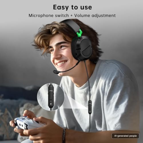 AOC Wired Gaming Headset for Xbox Series X|S & Xbox One, PS5, PC, Clear Mic | Stereo Bass, 79in Cable, in-Line Controls, 207g Lightweight, Soft Earcups, Gaming Headphones with 3.5mm Splitter, Gamer Gifts - color: Green