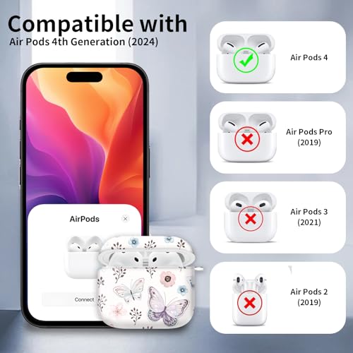 Compatible with AirPods 4th Generation Case 2024, Shockproof Cover with Golden Buckle for Women & Girls, Protective Anti-Drop Design(Cute Boho Butterfly) - color: Cute Boho Butterfly