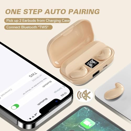 Xmenha Flat Invisible Sleep Wireless Earphone IPX5 Waterproof Thin Invisible Sleep Earbuds for Side Sleepers Sleep Ear Buds Smallest Tiny Small Mini Discreet Earbud for Sleeping Invisible Headphones - color: Nude