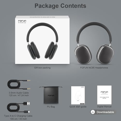 FOFUN Hybrid Active Noise Cancelling Headphones Over Ear 120H Playtime - color: Space Grey