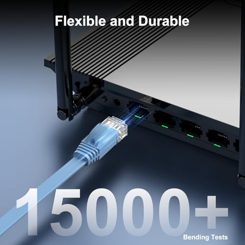 Cat 6 Flat Ethernet Cable 7ft 6Pack, 10Gbps, Blue | OFC Bare Copper 30AWG UTP Patch Cable, 550MHz, RJ45 Gold-Plated, Snag-Less Boots, Ideal for Gaming, Streaming, Router - color: Blue-Flat, size: 7ft