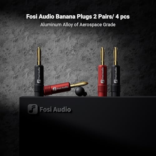 Fosi Audio Banana Plugs for Speaker Wire, 2 Pairs/4 PCS Gold-Colord Speaker Plugs with Brass Plating for Home Audio Stereo Amplifier/Receiver/Bookshelf/Passive Speaker