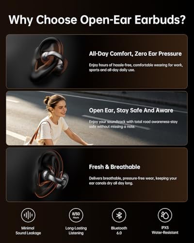 Open Ear Clip-On Earbuds, Wireless Bluetooth Lightweight Ear Buds | Comfortable Fit with Crystal Clear Sound, 50H Playtime,Water Resistant Clip Headphones for Running,Workout & Glasses Wearers - color: Black