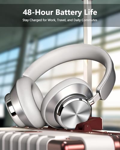 Wentronic Y03 Bluetooth Headphones Wireless Active Noise Cancelling Over Ear Headphones 48 Hours Playtime High Sound Quality 6 EQ Music Mode Headphones with Soft Ear Cushion - Silver - color: Silver