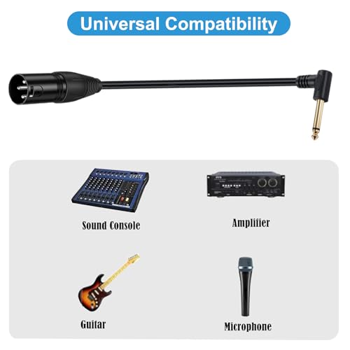 XLR to 1/4 Cable, 90 Degree 6.35mm (1/4 Inch) Mono TS Plug to XLR Male Balanced Microphone Stereo Audio Converter Adapter, 50cm/1.6Feet - color: 6.35mm TS to XLR male
