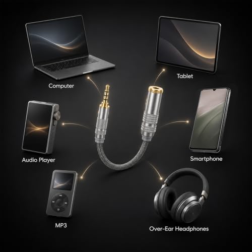 3.5mm Male to 4.4mm Female Headphone Adapter Cable, HiFi Converter for Headphone Amps Female Cord Converter Connector Gold-Plated Copper, 0.5ft
