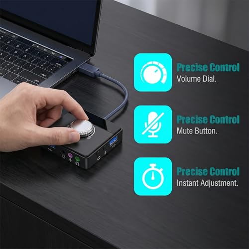 USB Sound Card, External Stereo Sound Card with Volume Control, USB to 3.5mm Jack Audio Adapter for PC, Laptop, Desktop, Headset, Switch and More