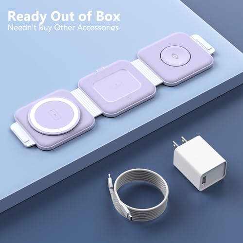 Travel Charger for Samsung Multi Devices, Foldable 3 in 1 Wireless Charging Station Fast Charging Stand/Pad Compatible for Samsung Galaxy S25/S24/S23/S22/S21/Note20 Galaxy Watch8/7/6/5/4/Galaxy Buds4 - color: Violet