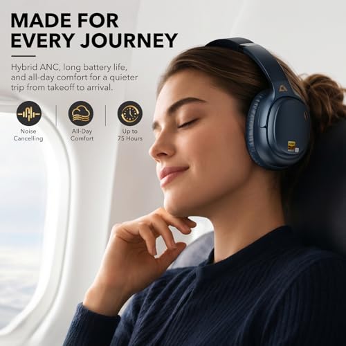 1Mii E700 Noise Cancelling Headphones Bluetooth Wireless Hi-Res LDAC,Indigo | Hybrid ANC, 75H Battery, Deep Bass, Comfortable Over Ear for Commuters & Traveler, aptX Low Latency for TV & Airplane - color: Indigo