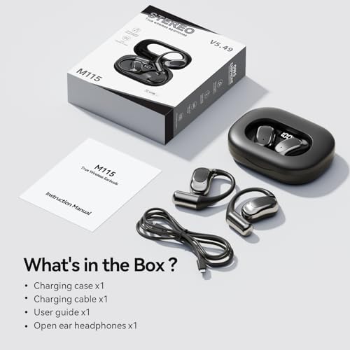 Open Ear Headphones Bluetooth Wireless Over Ear Earbuds(Black) | Ergonomic Earhook Ear Buds,Led Power Display,48h Playtime,Ipx6 Waterproof Comfortable for Workout,Cycling,Running - color: blcak