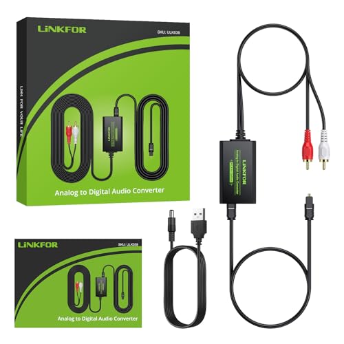 LiNKFOR Analog to Digital Audio Converter RCA to Digital Toslink SPDIF Optical Audio Converter with Optical Cable for Turntable CD DVD to Soundbar - style: RCA to SPDIF