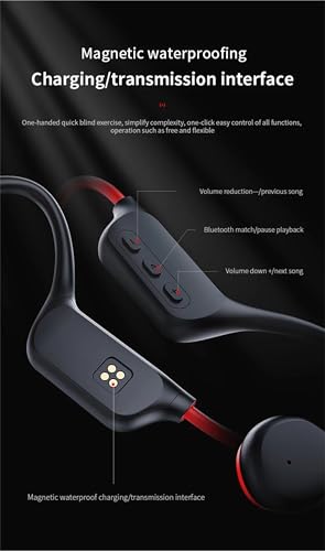 Bone Conduction Headphones IPX8 Waterproof 32GB Bluetooth 5.3 Wireless Headset with Microphone for Swim (Red) - color: Red