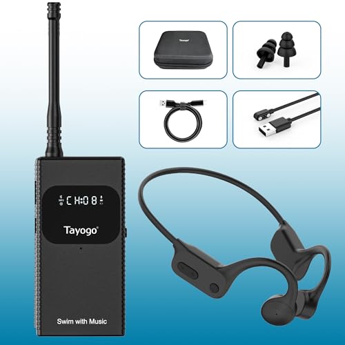 Tayogo Swimming Headphones, Waterproof Bone Conduction Headsets, Swim Coach Communicator, Waterproof Headphones for Spotify, Amazon Music, YouTube, Stream with Your Swimming, NO MP3 Download - color: SwimMusic Combo - Black