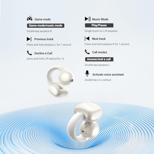 UGREEN HiTune S3 Open Ear Earbuds, Bluetooth 5.4, Clip on Earbuds, White | Lightweight, Comfort, Wireless Headphones ENC Clear Calls, 30H Playtime, IPX5 Waterproof, for Driving Running Workout Cycling - color: White