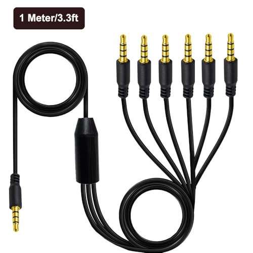 3.3ft 1/8” 3.5mm TRRS Stereo Audio Cable, 1 to 6 Splitter Male Aux Cord, 4 Pole Jack Headphone MIC Adapter for Smart Phones, MP3, Laptops, Speaker, Don’t Support MIC of iOS Headphone - style: 1 to 6