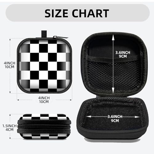 Square Data Cable Earbud Charger Coin Storage Bag Shockproof and Drop-Proof EVA Material Compatible with AirPod(Blakc White Checkerboard) - color: Blakc White checkerboard