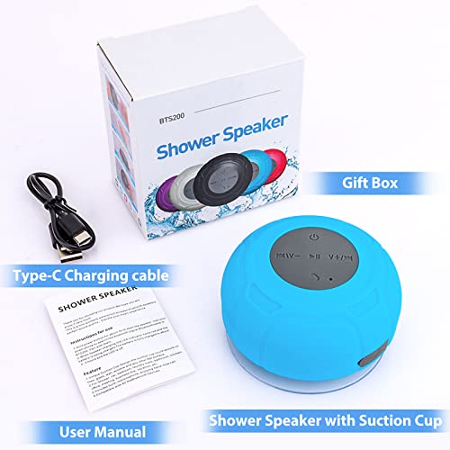 Waterproof Bluetooth Shower Speaker Portable Wireless Water-Resistant Speaker Suction Cup,Built-in Mic Gifts for Kids Speakerphone for iPhone Phone Tablet Bathroom Kitchen - Blue - color: Blue