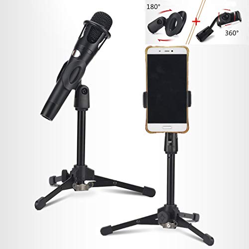Foldable Tripod Desktop Microphone Stand Holder include Microphone clip Phone clip - color: 1