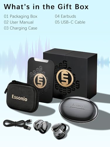 M31 Open Ear Earbuds Wireless Clip On Headphones, Lightweight 5g Fit Omni Tap Control Powerful Sound 68H Play Bluetooth 5.4 Dual Device Sync AI Clear Calls IPX5 Waterproof for Small Ears Sports Work - color: Black