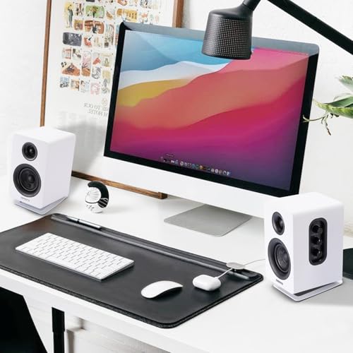 Sanyun SW601 15° Tilted Speaker Stands for 2-3 Inch Speakers (Pair, White) | Aims Sound at Ear Level - Damping Foam Reduces Vibration - Steel Base - 4.4x5.3 in - Fits SW208 and 2-3 Inch Models - color: White