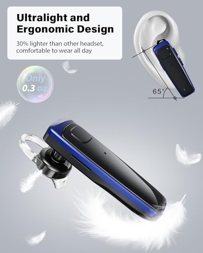 Bluetooth Earpiece V5.3, Wireless Handsfree Headset with Mic, CVC8.0 Noise Cancelling Wireless Earbud Single-Ear Earphone, 16 Hrs Driving Headset for Android,iOS, Laptop, Office, Truck Driver,Business - color: Blue