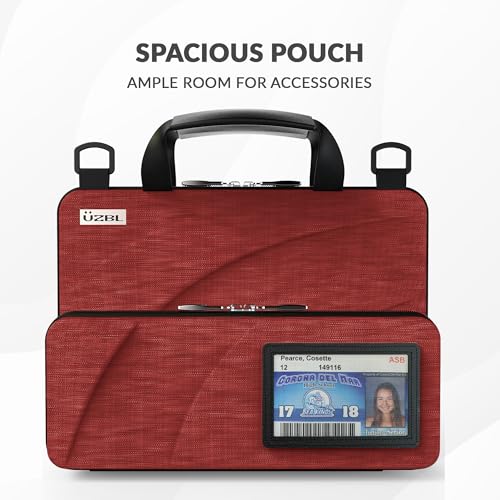 UZBL 13-14 Inch Always-on Chromebook Protective Hard Case with Accessory Pouch and Adjustable Shoulder Strap - color: Deep Red