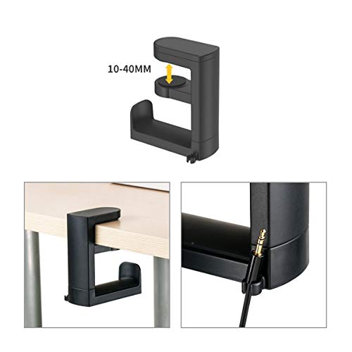 HDW Headphone Stand Holder Mount,Gaming Headset Hanger with Earphone Cable Clip Organizer,Under Desk Headphones Hook with Adjustable 360 Degree Rotation Clamp Black